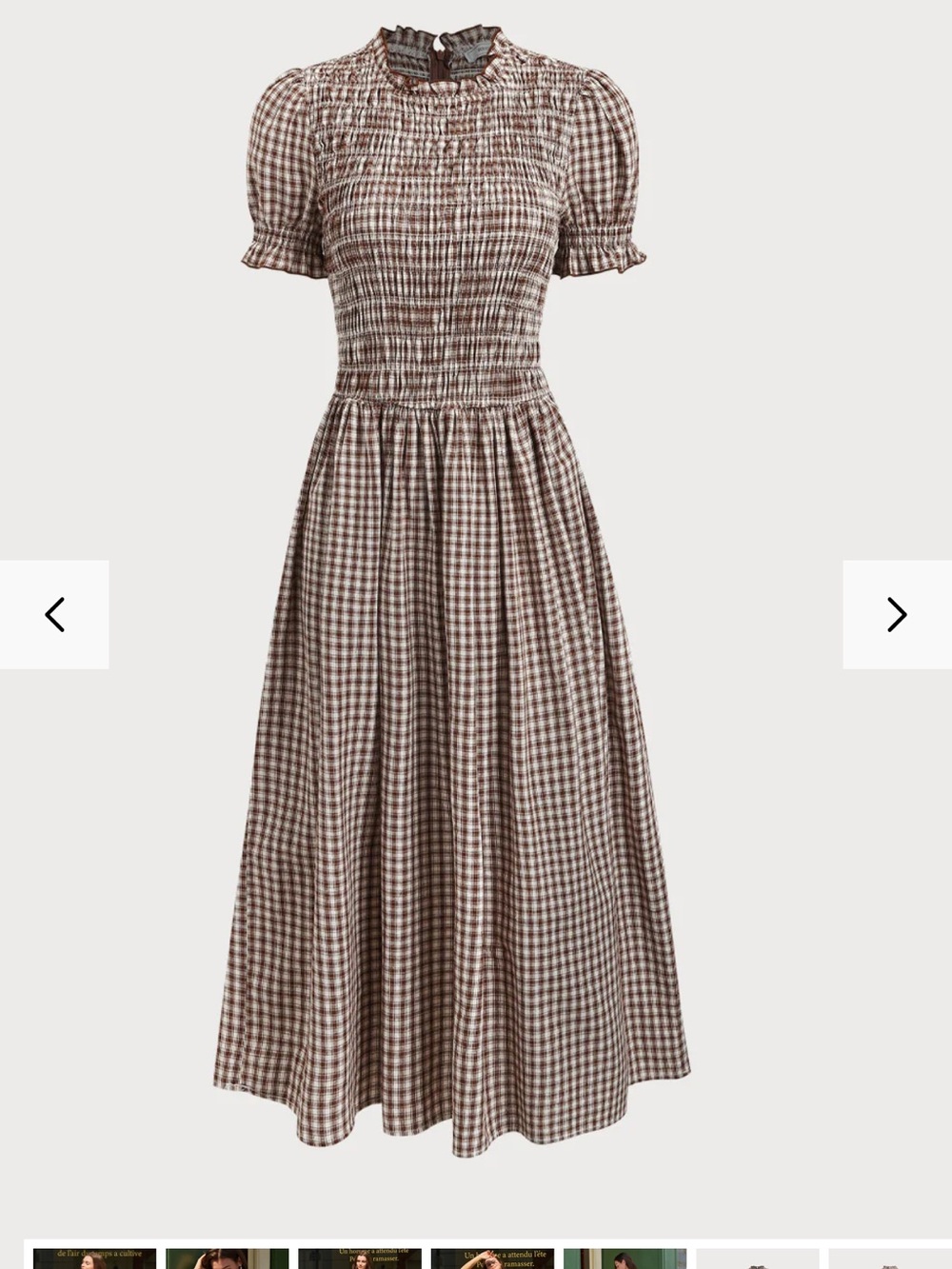 NWT Coffee Plaid Shirred Puffed Sleeve Midi Dress
